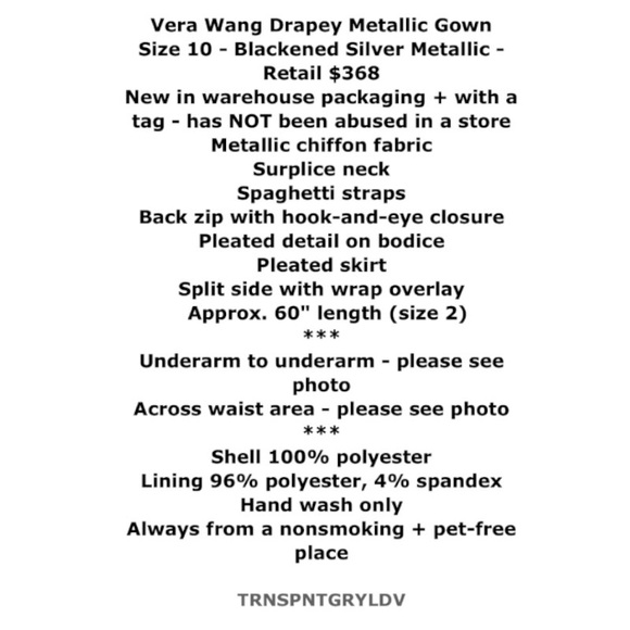 $368 Vera Wang Drapey Metallic Gown 10 Medium Black Silver Evening Dress Formal - Picture 2 of 11